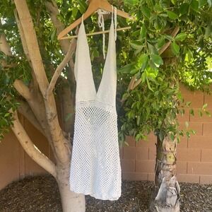 Shondel Dress Womens Small Knit Crochet Halter Boho Mesh Festival Summer Party